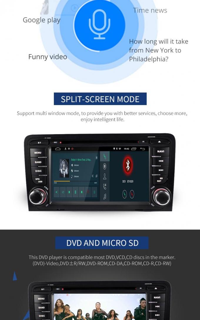 lecteur DVD de voiture de 4+32G Audi Android GPS intégré avec le lien de miroir de BT GPS DVR